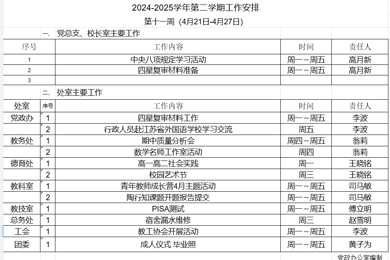 2024-2025学年第二学期第十一周工作安排