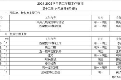 2024-2025学年第二学期第十二周工作安排