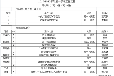 2025-2026学年第一学期第七周工作安排