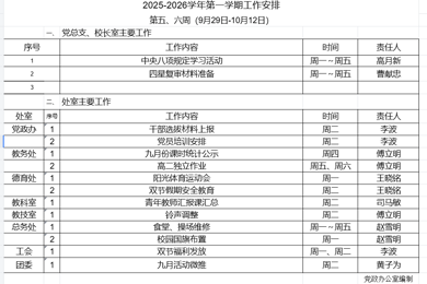 2025-2026学年第一学期第五、六周工作安排